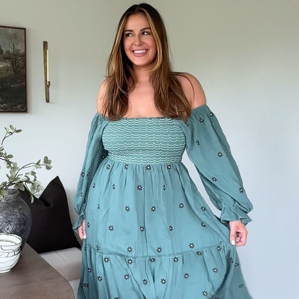Pink Lily Teal Long Sleeve Dress
